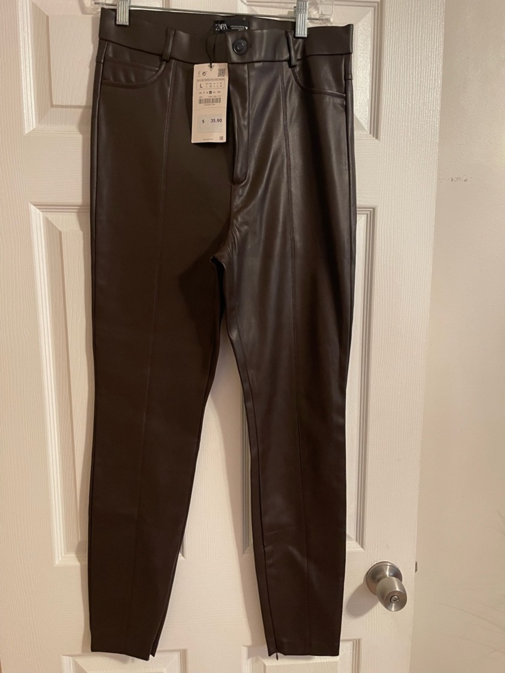 Zara Faux Leather Skinny Pants in Dark Brown
